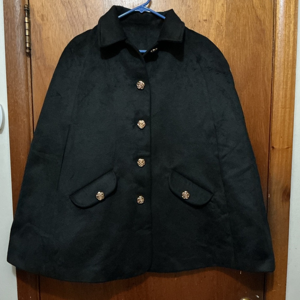 Commense Elegant Black Cape Jacket - Gold Rose Hardware - Size S